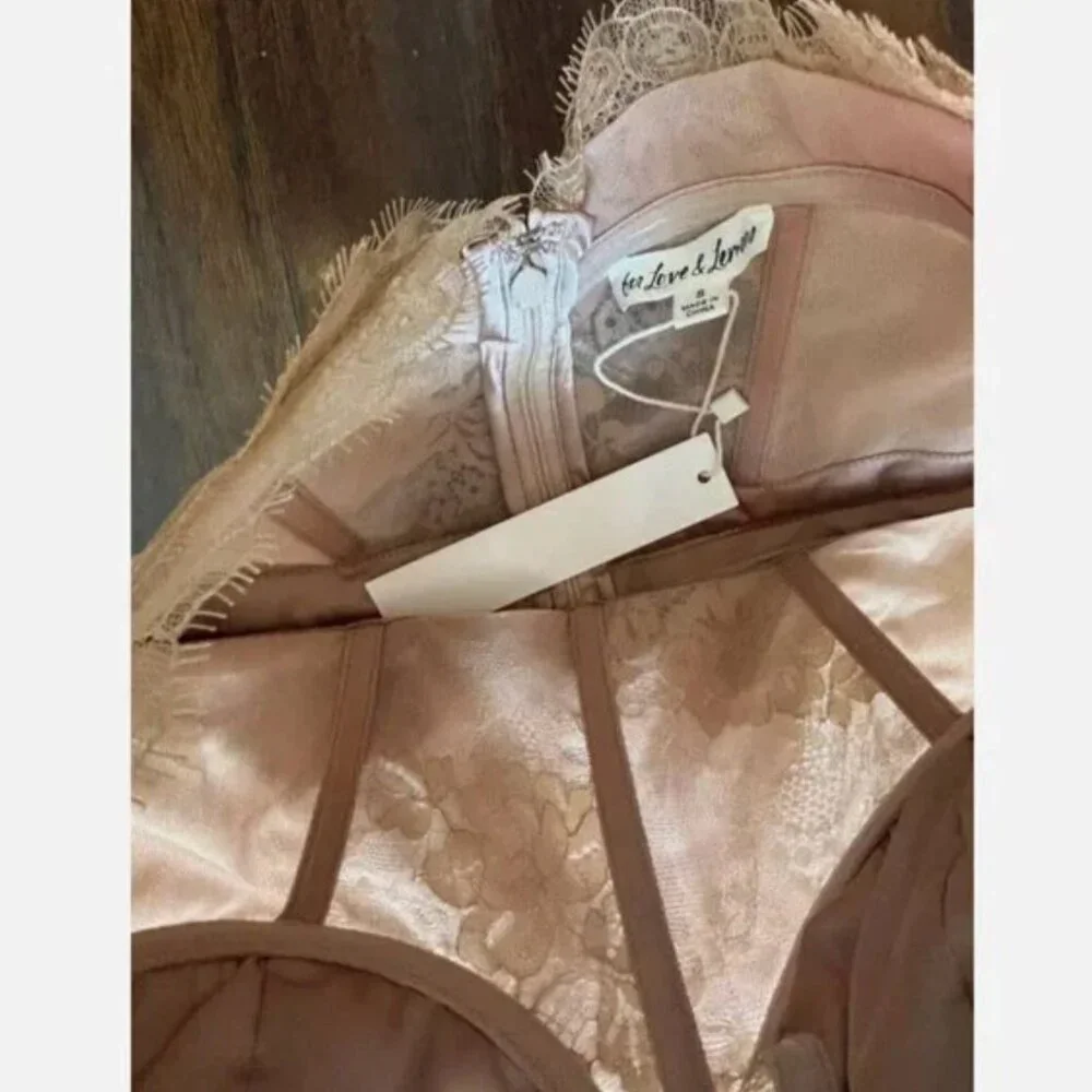 For Love & Lemons X REVOLVE Warm Taupe Nude Lace Strapless Bustier Dress - Picture 6 of 6